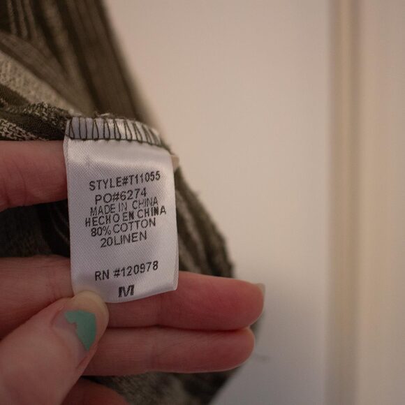 Artisan VTG Linen Top Striped Lagenlook Asymmetrical Pocket Shirt M Soft Autumn - Picture 6 of 7